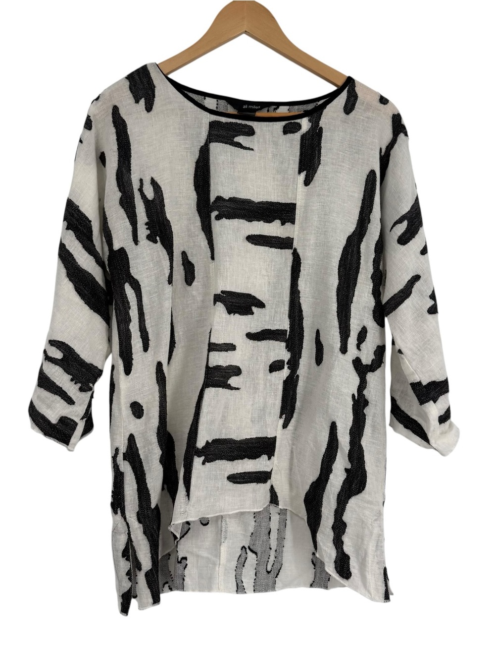 Ali Miles Linen /cotton Tunic Top Size S Artsy Abstract Animal Black White